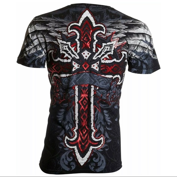 Archaic Affliction Men's T-Shirt RED FLAG Cross Wings Biker Black S-5XL - Picture 3 of 7
